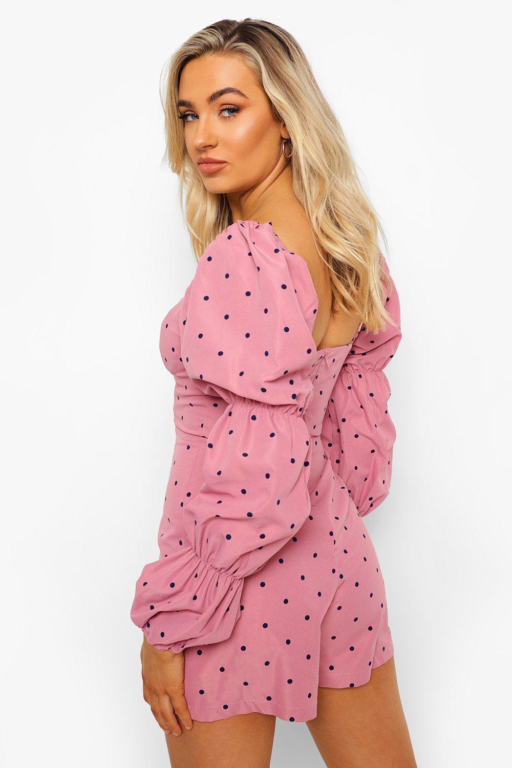 Pink polka dot playsuit online