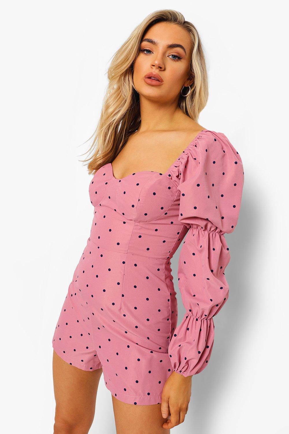 Pink polka dot store playsuit