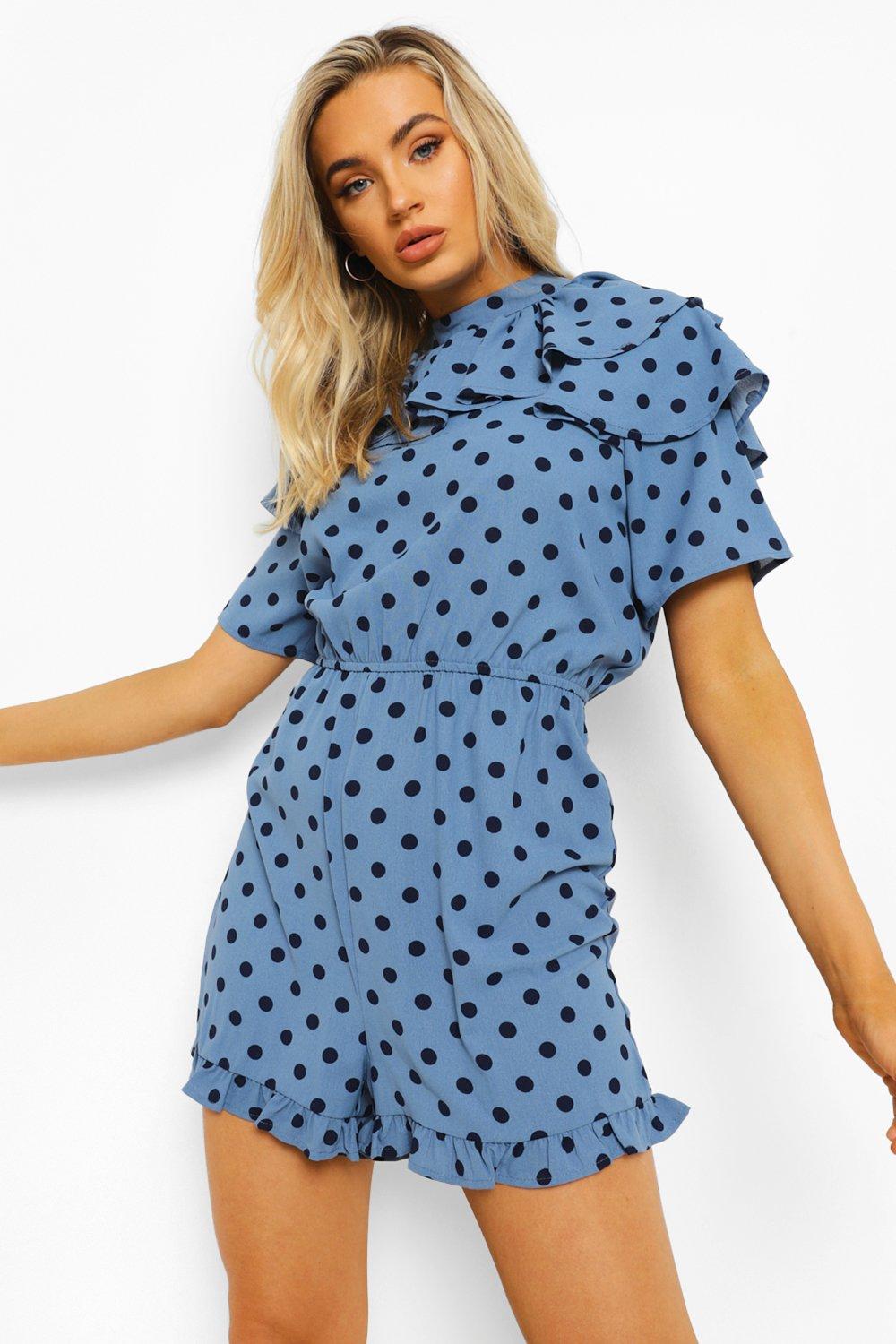 Blue polka dot store playsuit