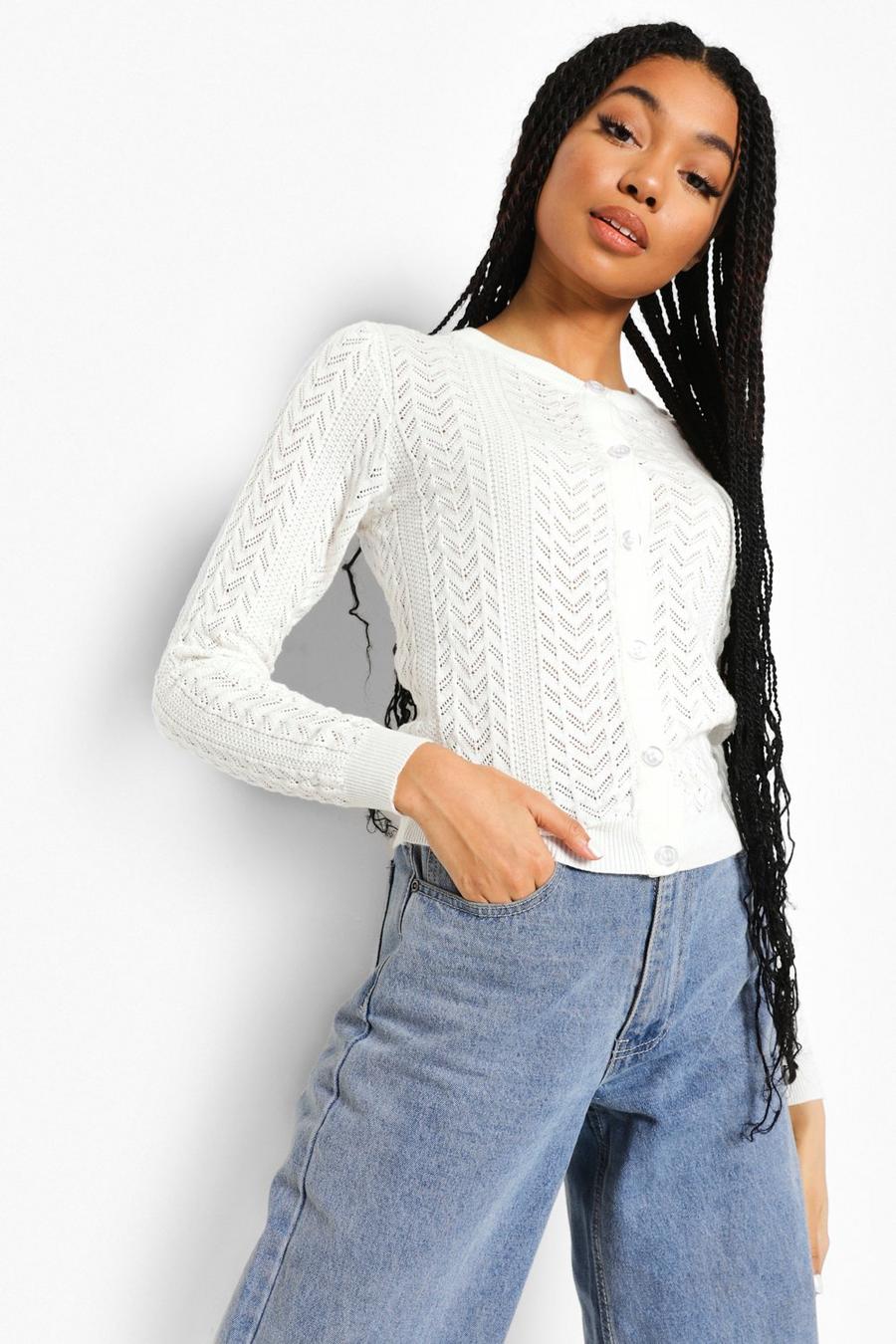 Ivory Pointelle Cropped Cardigan image number 1