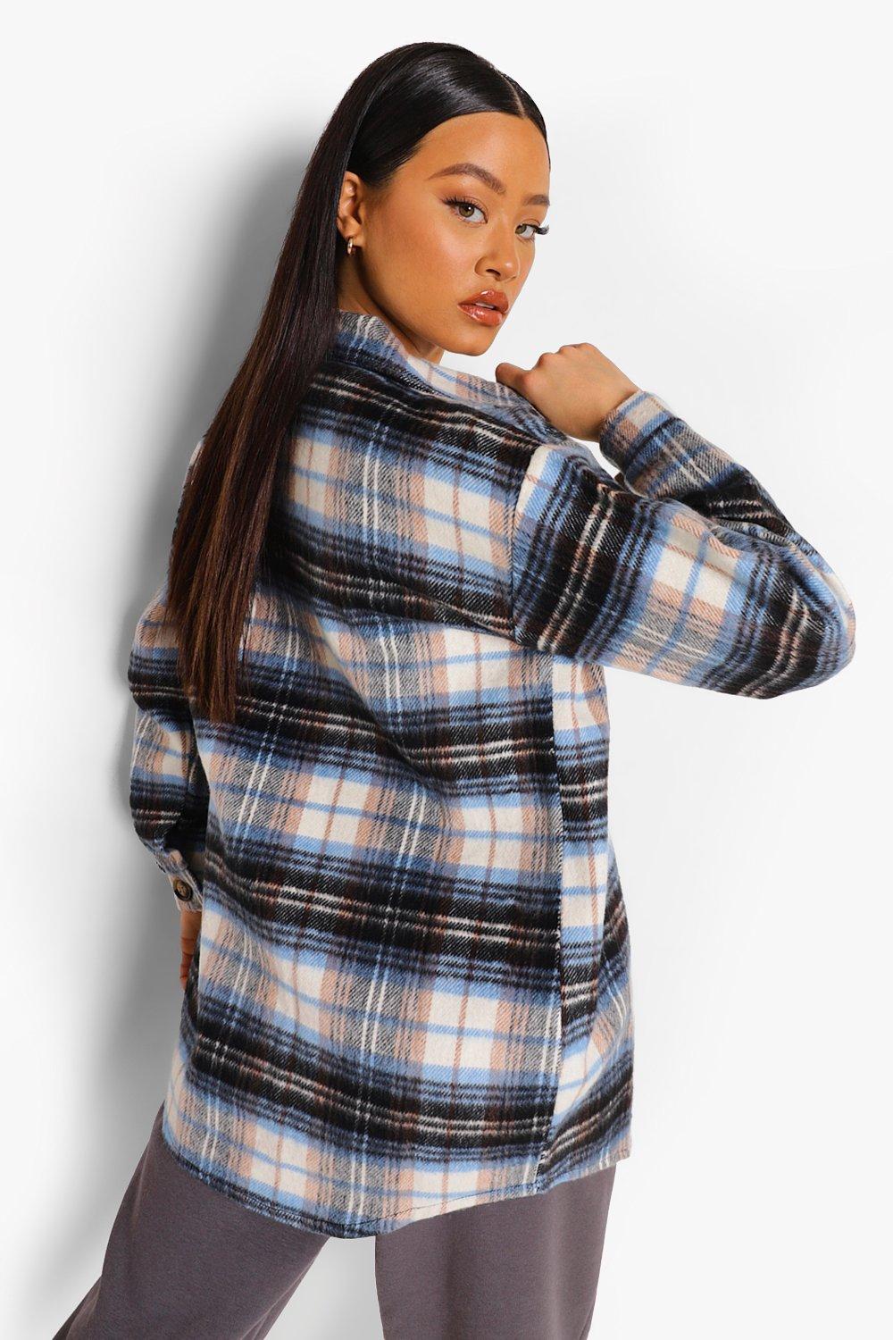 blue check oversized shacket