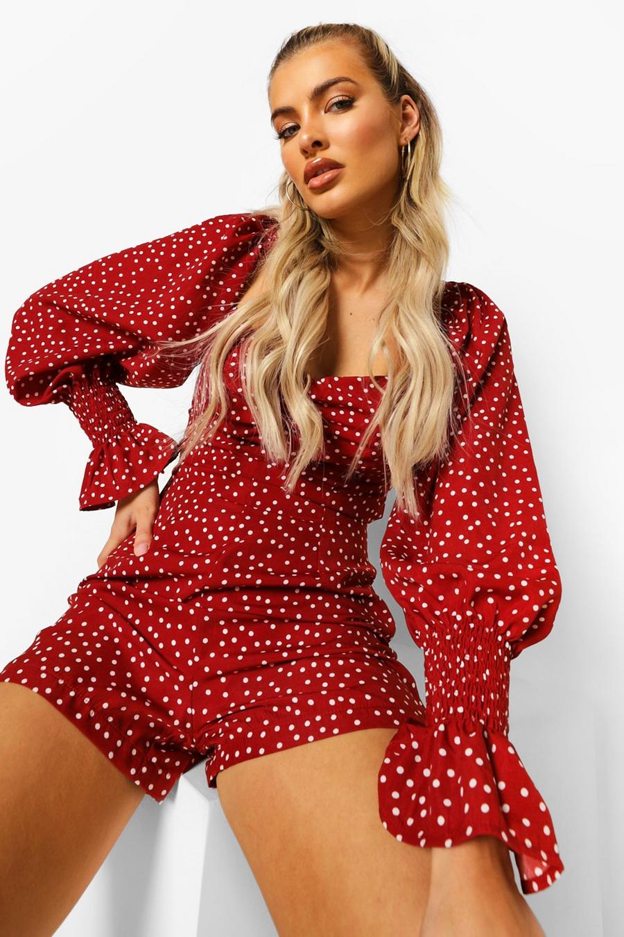 Berry Polka Dot Open Tie Back Playsuit image number 1