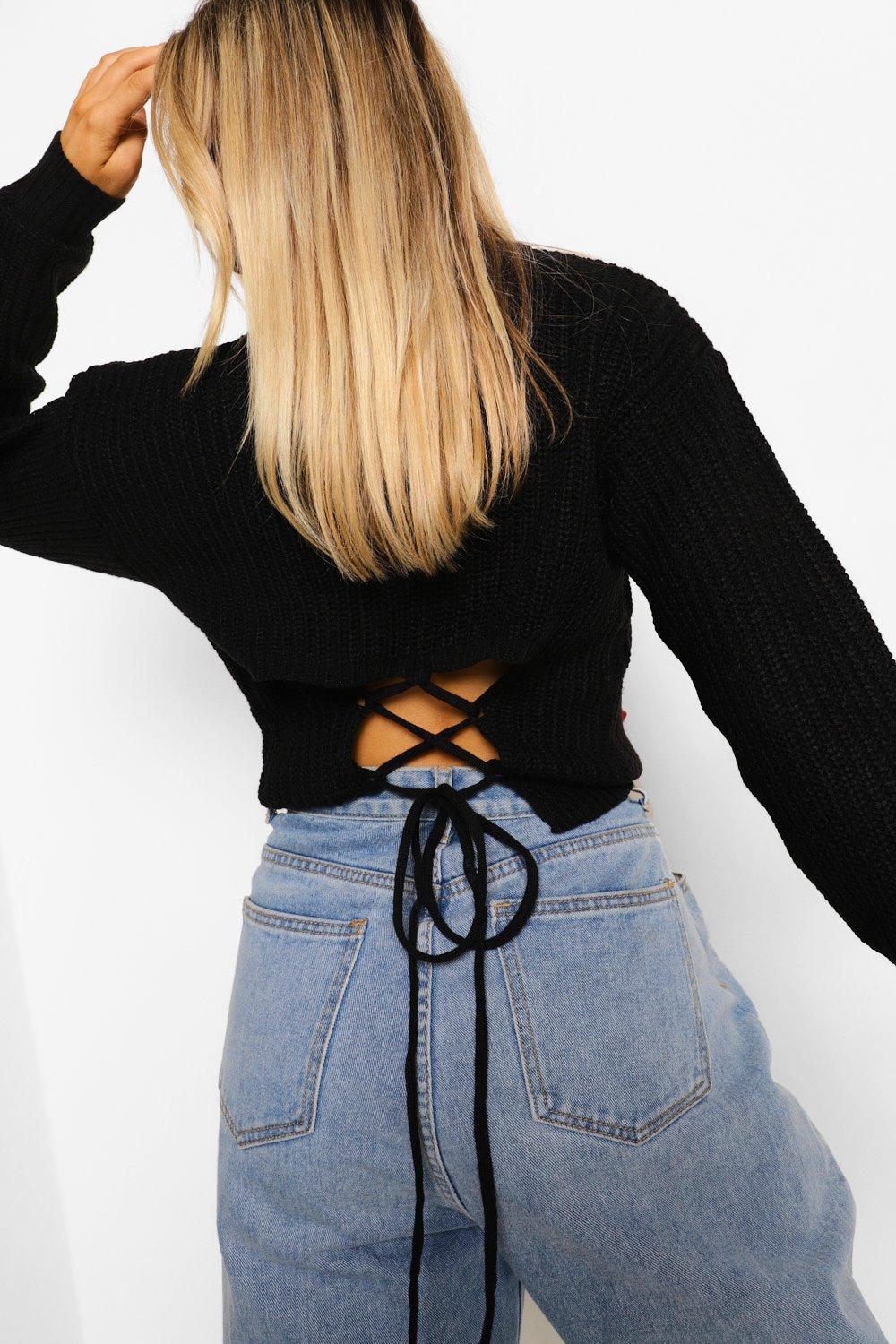 Lace up back clearance sweaters