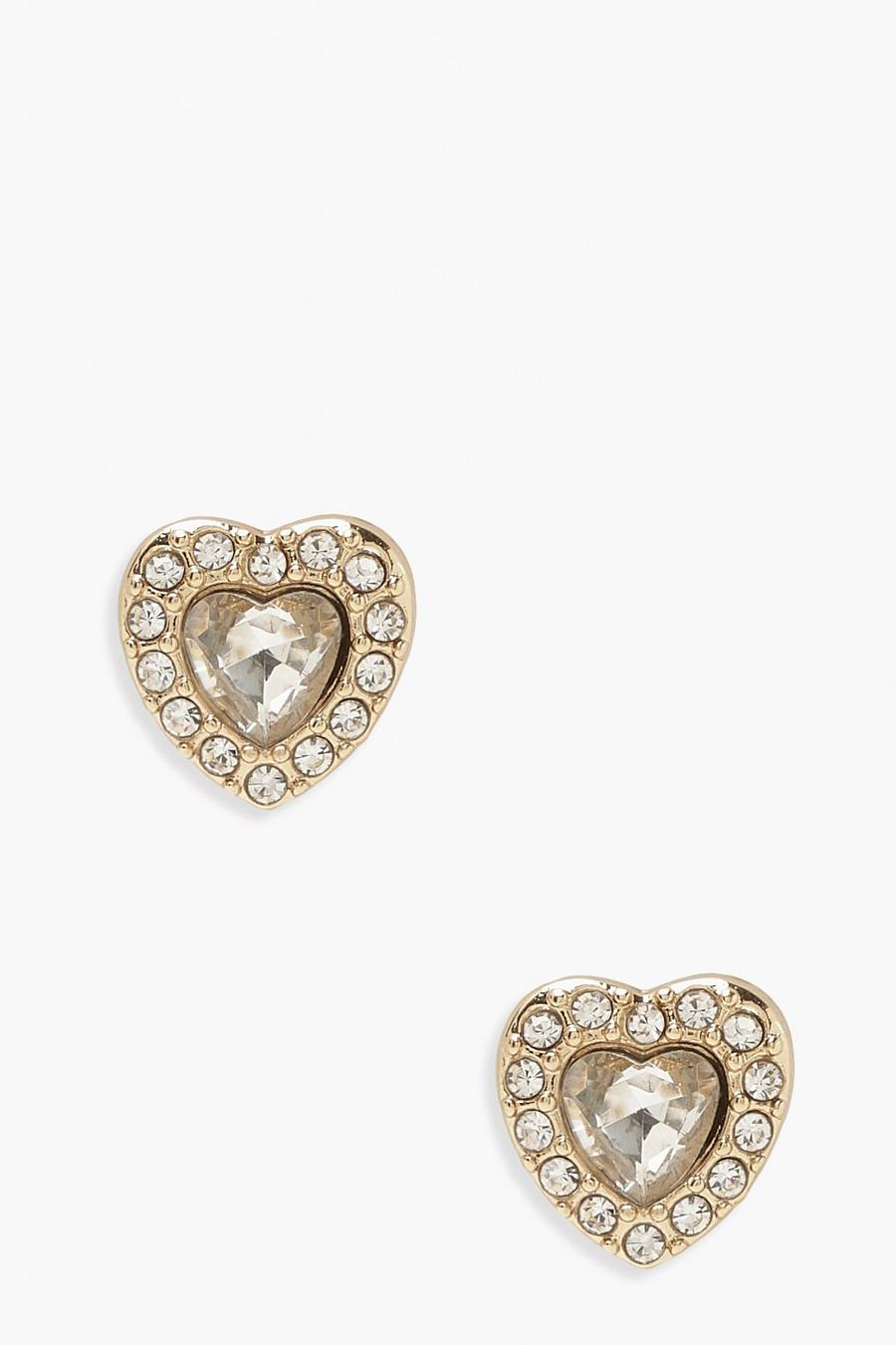 Gold metallic Diamante Heart Earrings image number 1