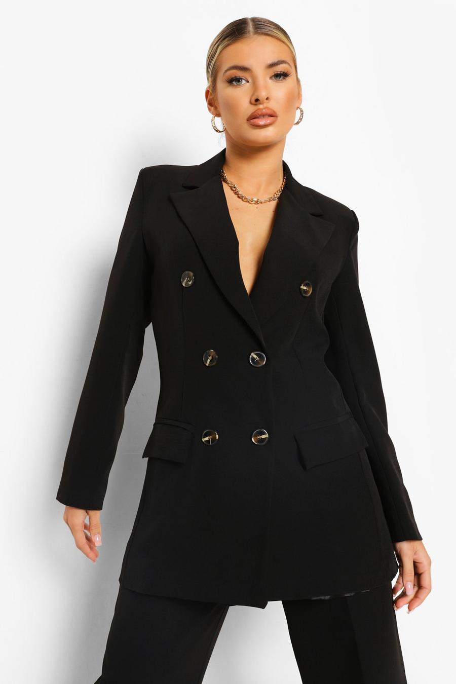 Black Double Breasted Longline Blazer image number 1