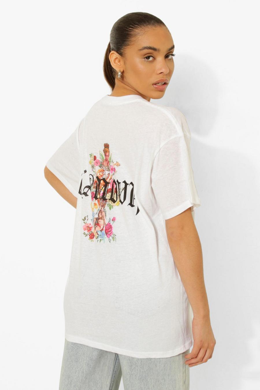 T-shirt a stampa floreale con cherubini e scritta L'amour, Bianco image number 1