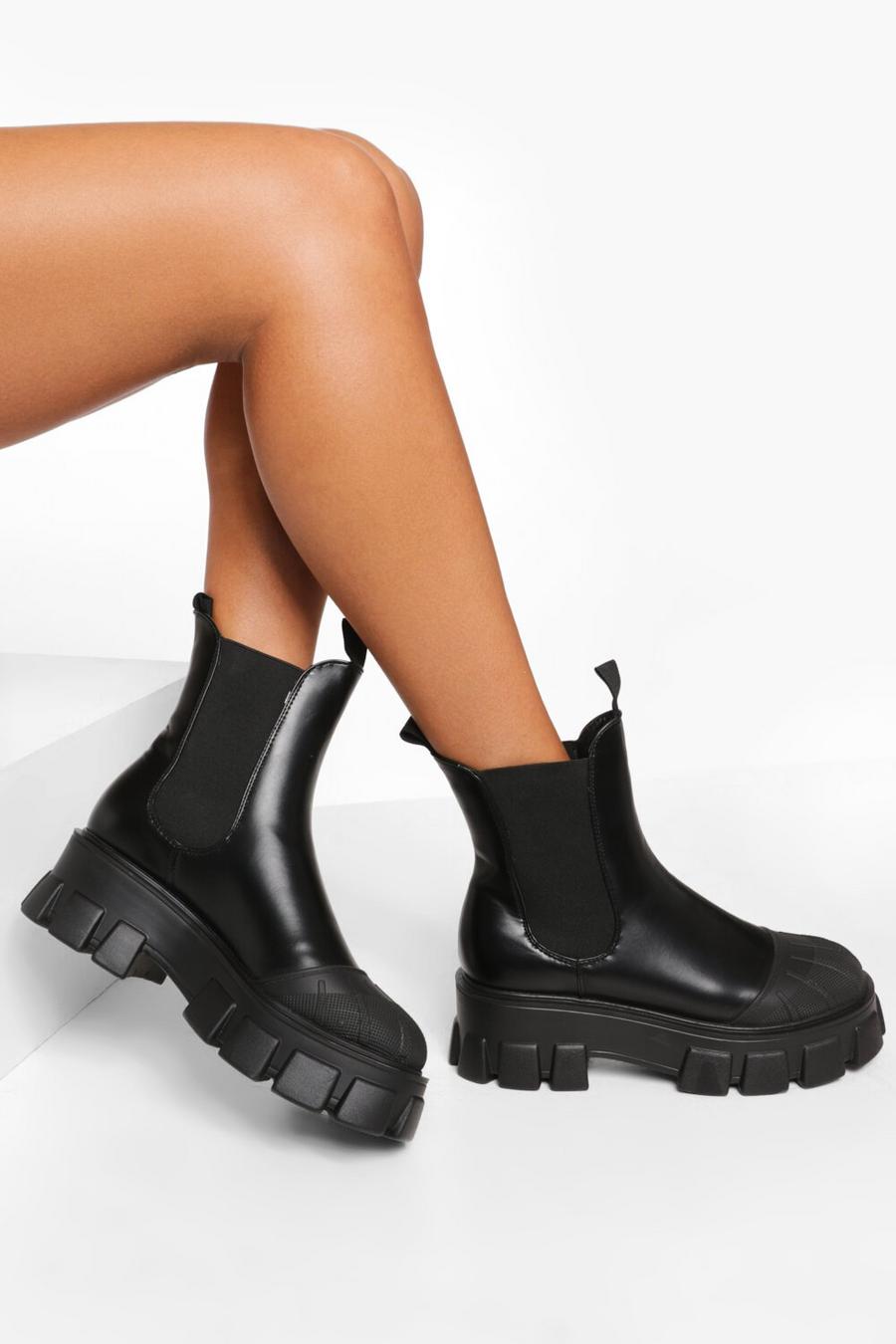 Black Chunky Contrast Sole Chelsea Boots image number 1