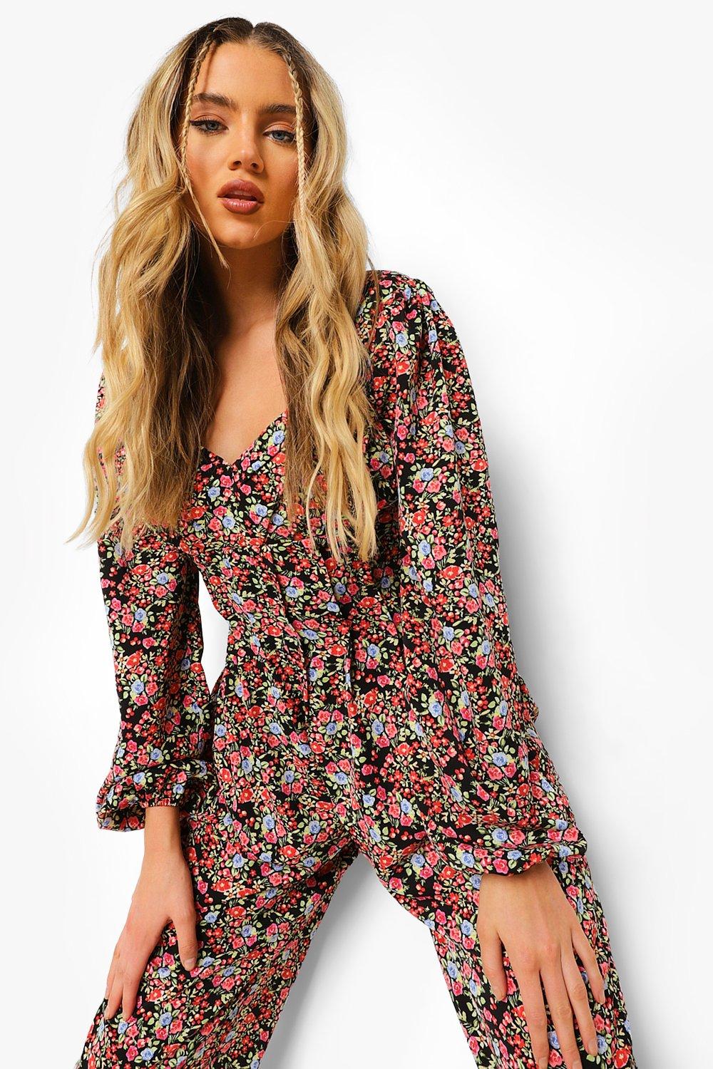 Floral Pleat Detail Culotte Jumpsuit boohoo USA