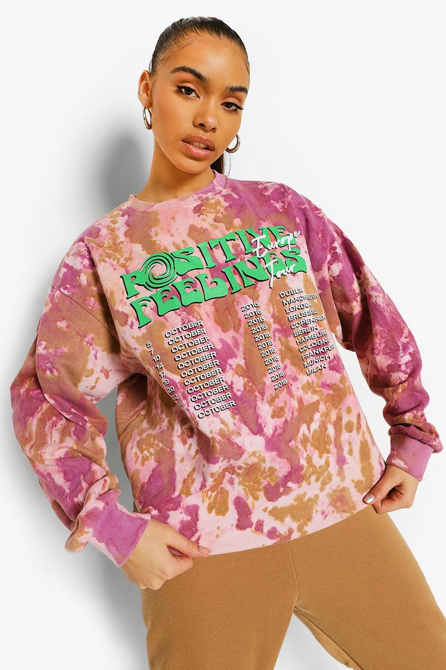 Sweatshirt in Batik-Optik und Übergröße mit Tour-Print , Violett image number 1