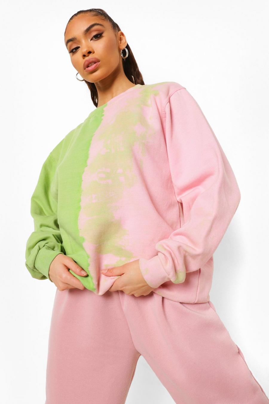 Hot pink Sweatshirt med batikmönster och tryck bak image number 1