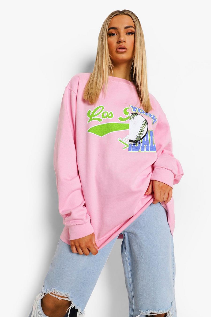 Gespleißtes Sweatshirt in Übergröße mit College-Print , Rosa image number 1