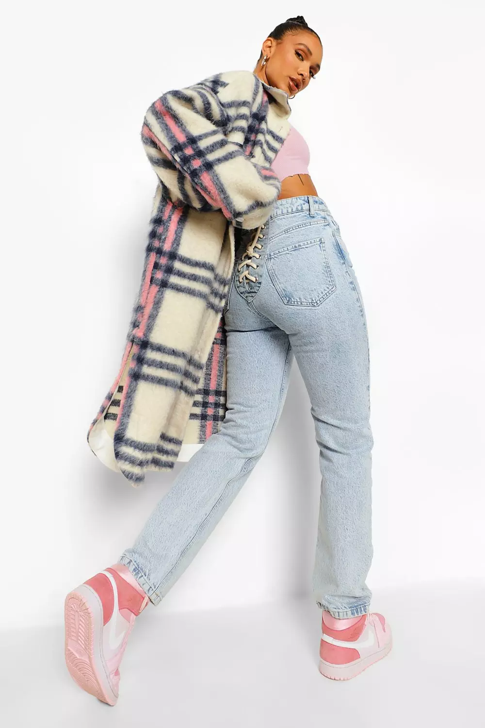 Grey Oversized Longline Check Shacket alternative image