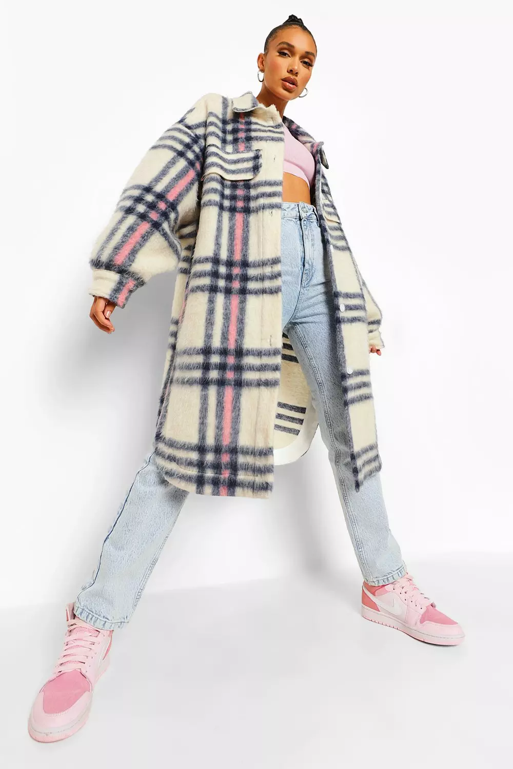 Grey Oversized Longline Check Shacket alternative image