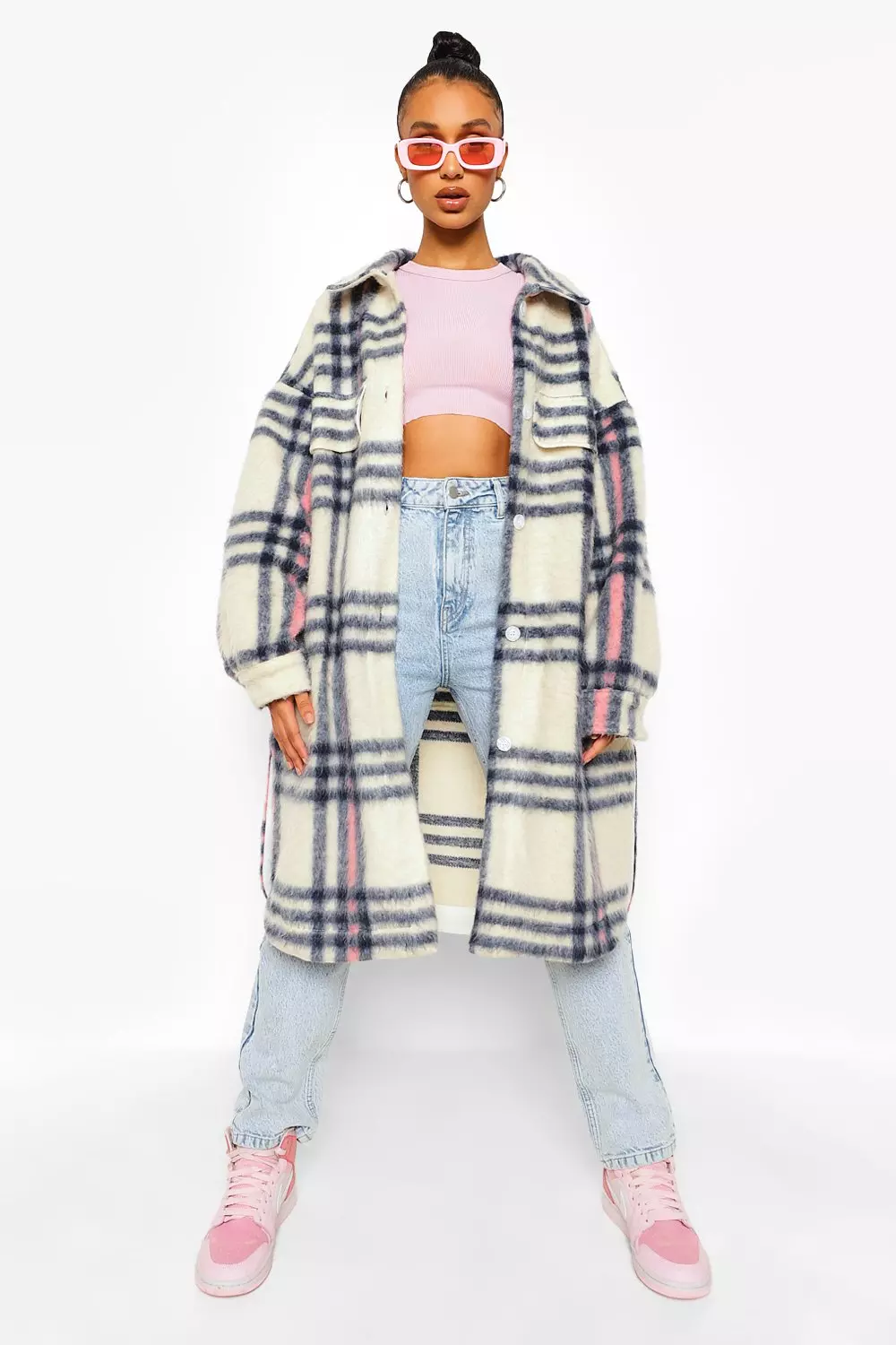Grey Oversized Longline Check Shacket alternative image