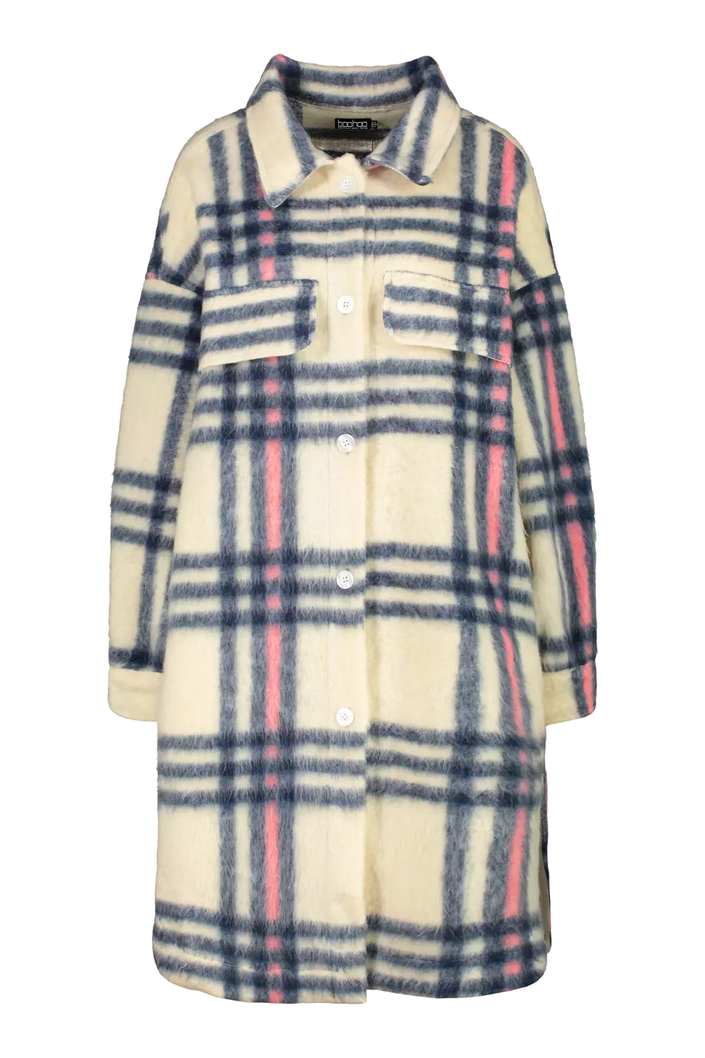 Grey Oversized Longline Check Shacket alternative image
