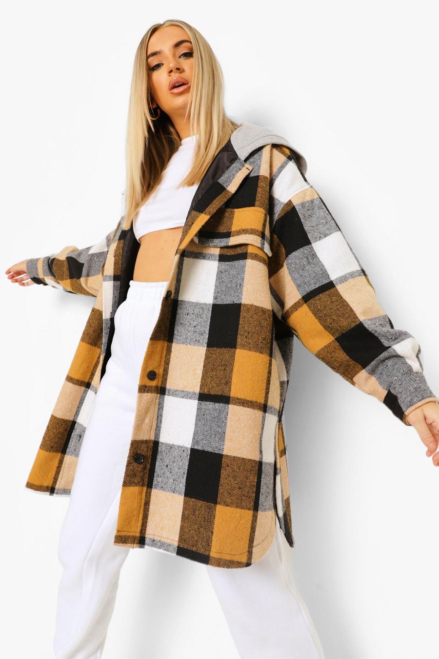 Stone Hooded Check Longline Shacket image number 1