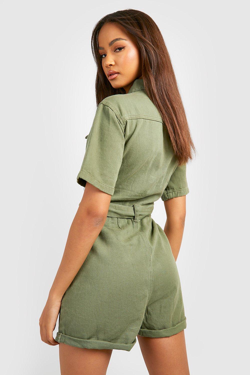 Phoenix khaki top utility denim playsuit