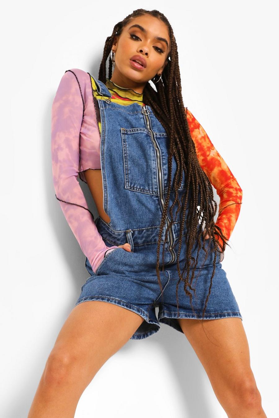 Mid blue O Ring Zipped Jean Shorts Overall image number 1