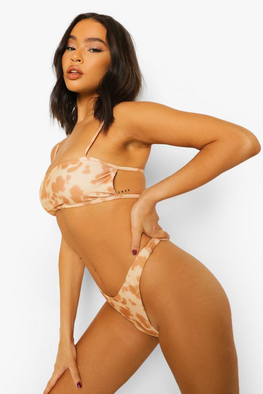 Bikini-Croptop mit schmalen Trägern, Karree-Ausschnitt und Wüsten-Print , Sand image number 1
