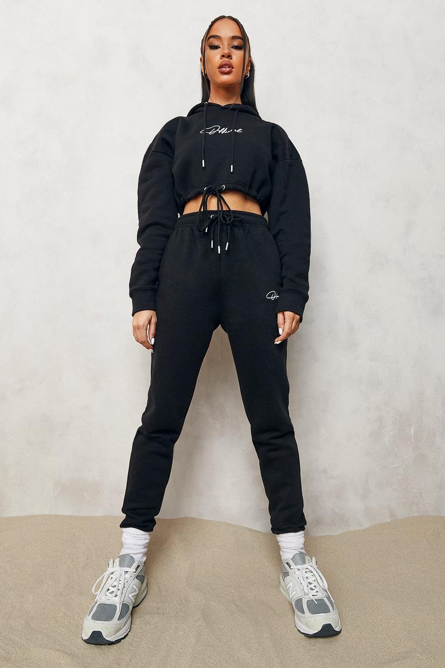 Black Official Cropped Tie Hooded Tracksuit image number 1