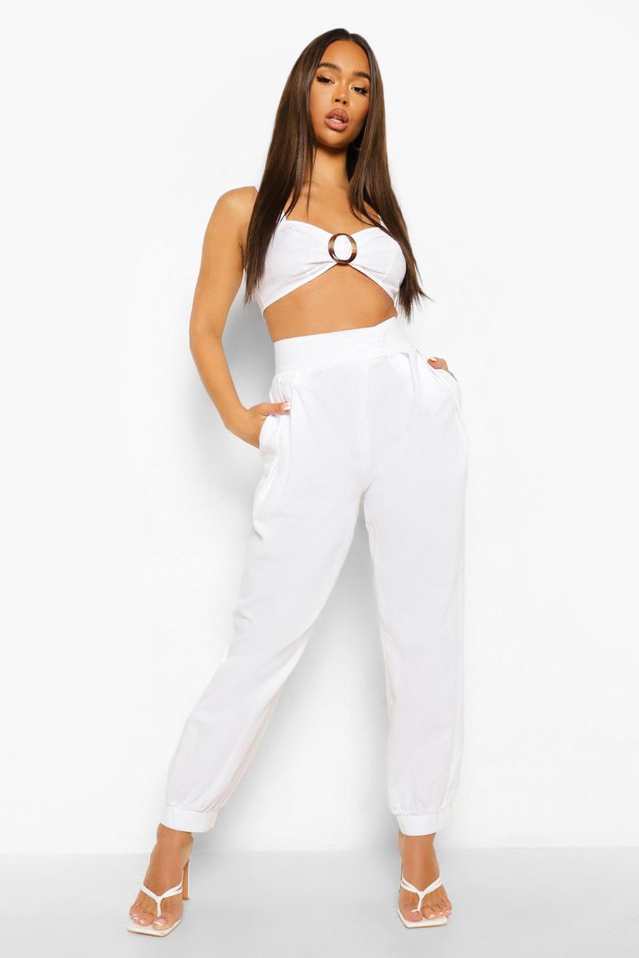 Ivory Linen Pleat Front Relaxed Pants image number 1