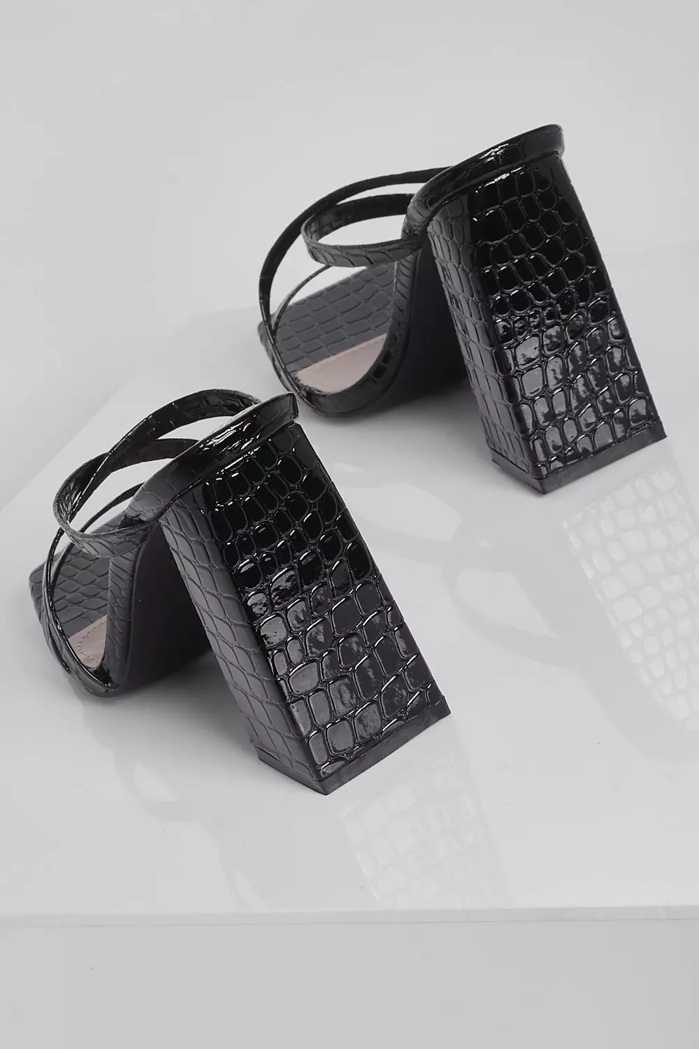 Black Croc Square Toe Block Heel Mules alternative image