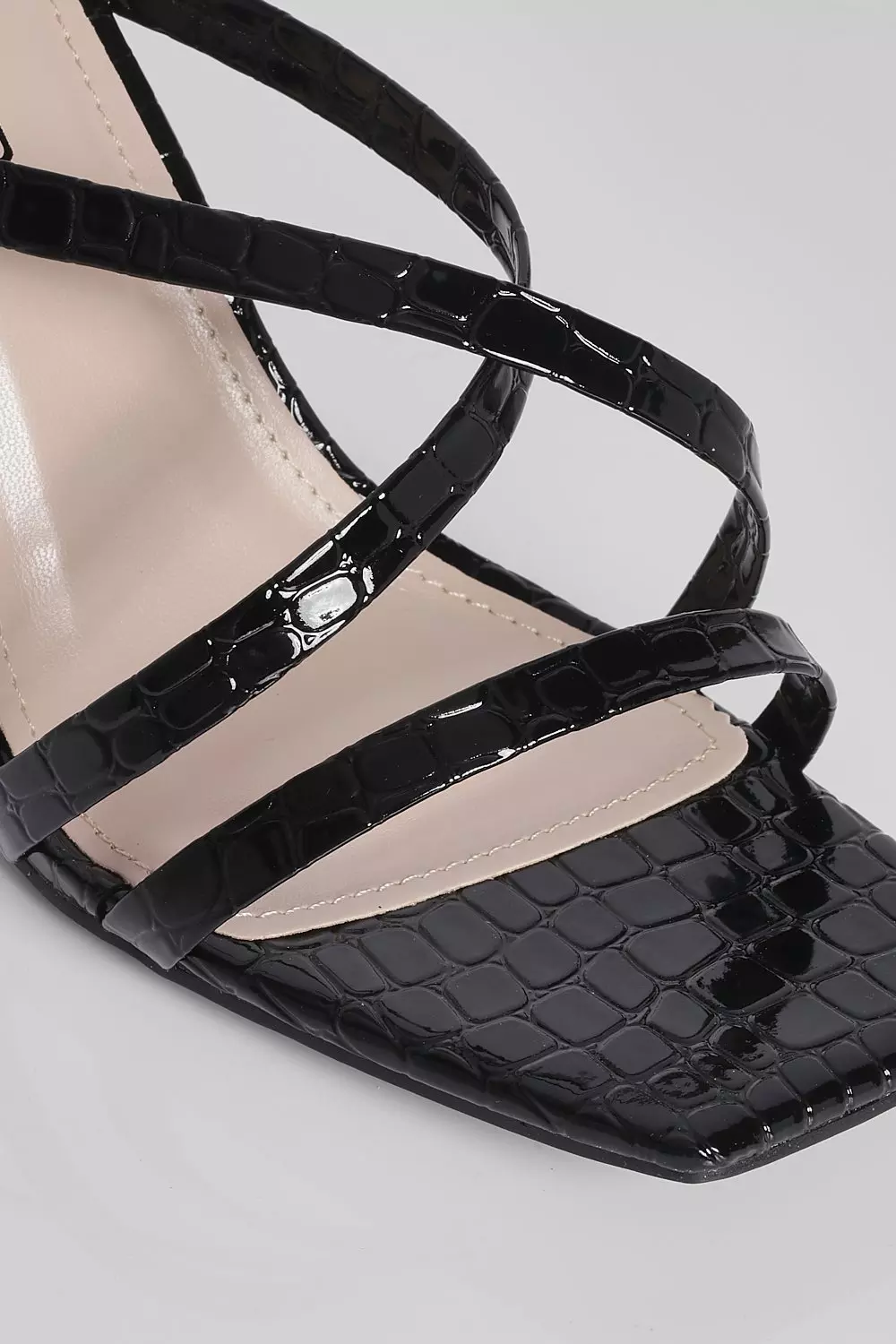 Black Croc Square Toe Block Heel Mules alternative image
