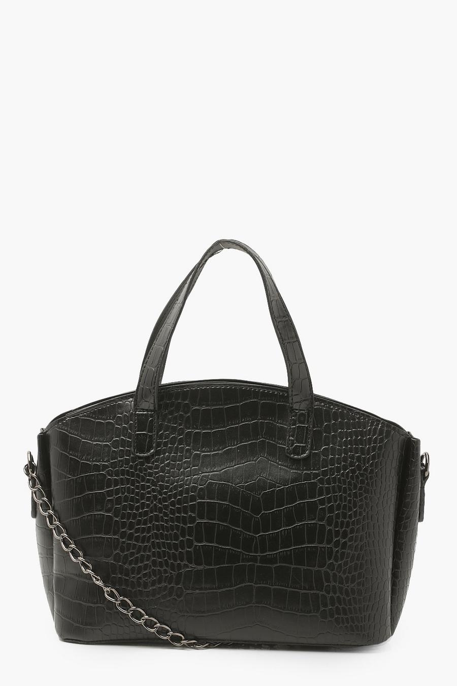 Black Croc Mini Tote Bag With Chain Strap image number 1