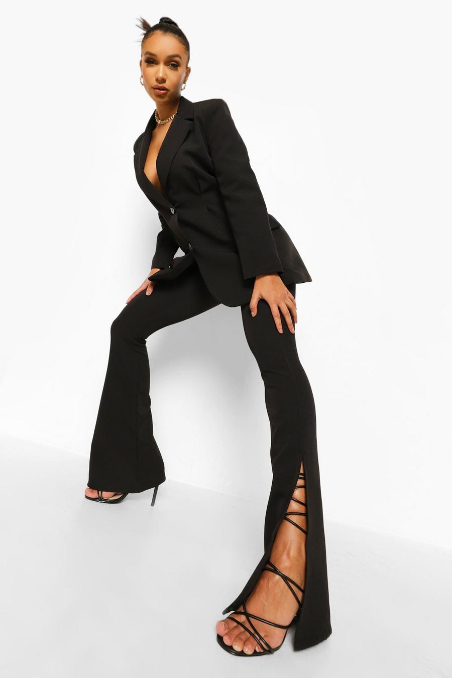 Black Split Side Fit & Flare Trousers image number 1