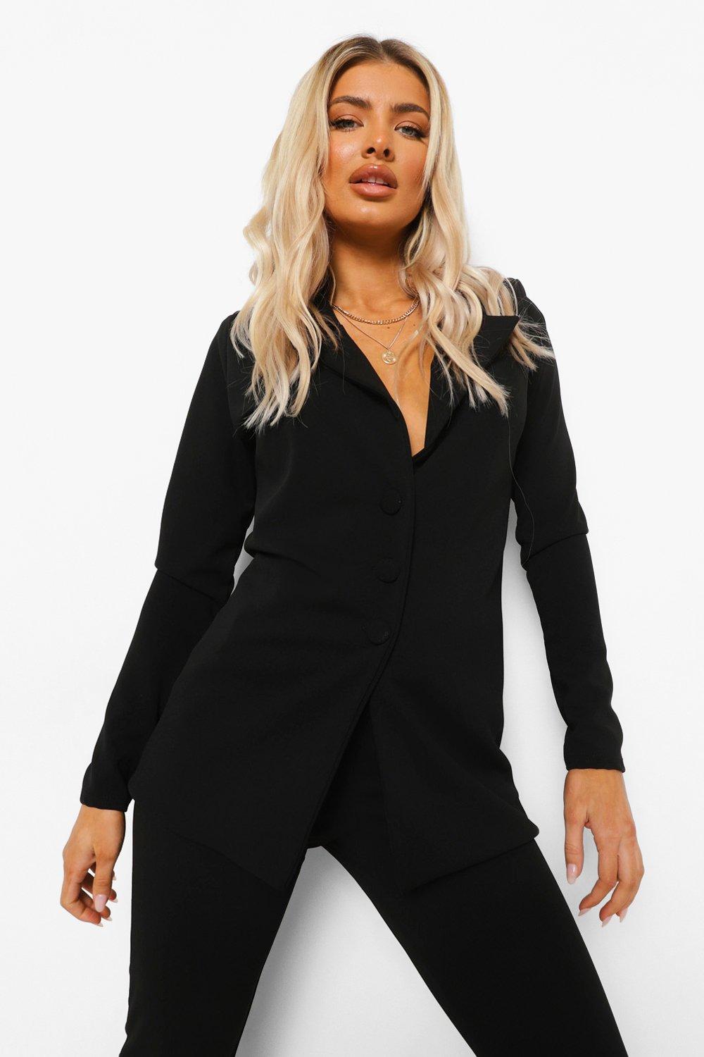 Black Longline Fitted Blazer