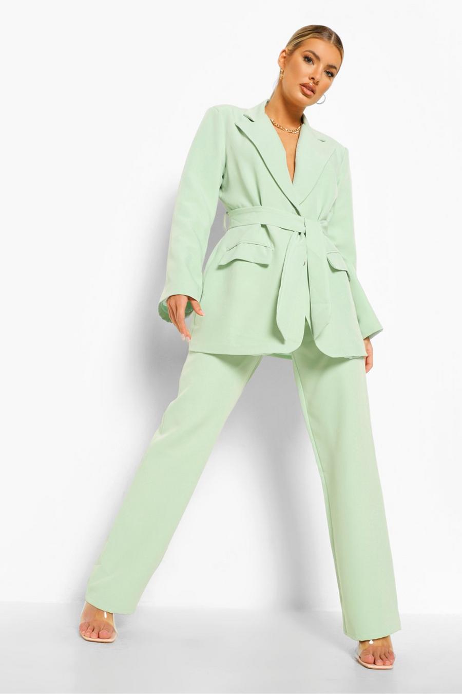 Pantalones Slim Fit plisados por delante, Verde salvia image number 1