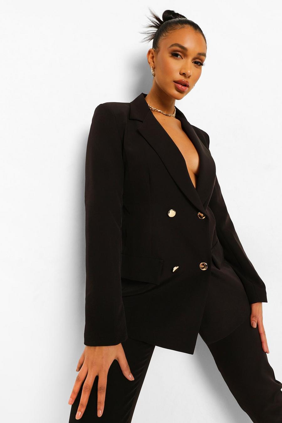 Black Double Breasted Fitted Blazer image number 1