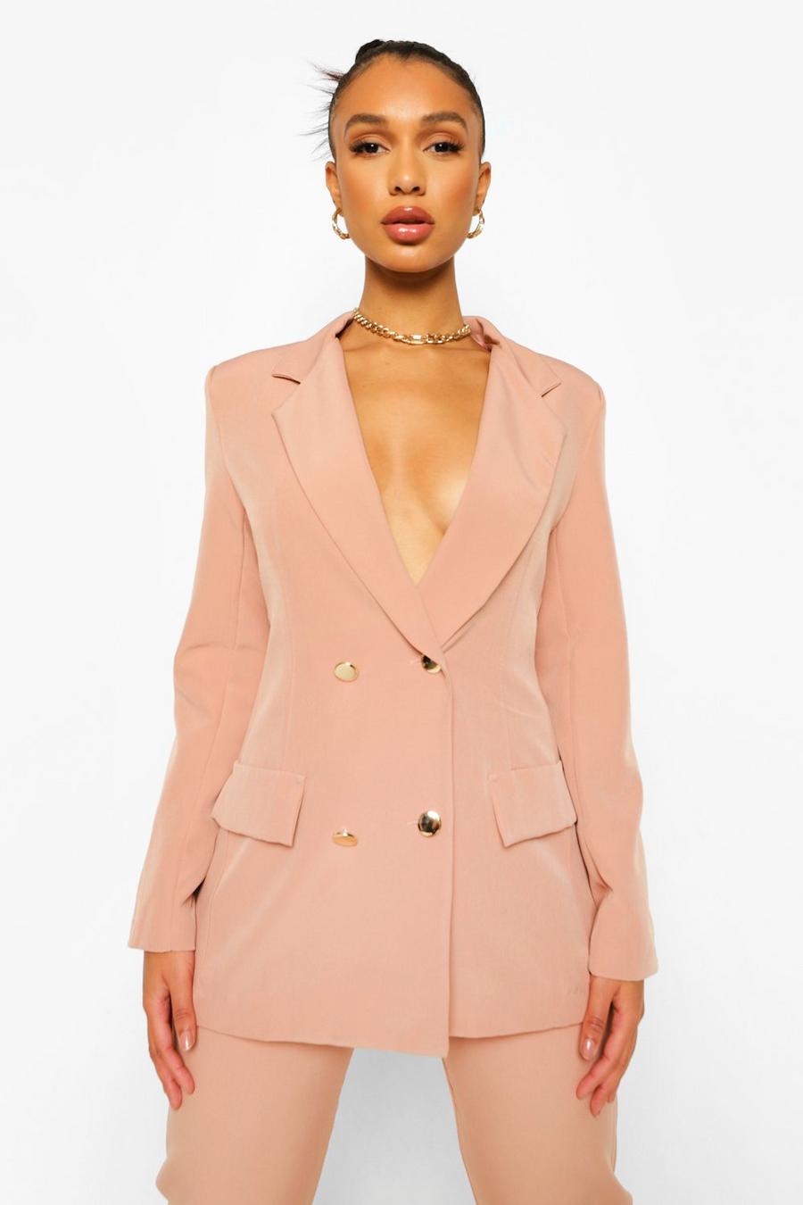 Dusty rose pink Double Breasted Fitted Blazer image number 1