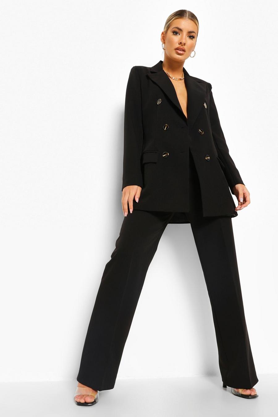 Black Pleat Front Straight Leg Trousers image number 1