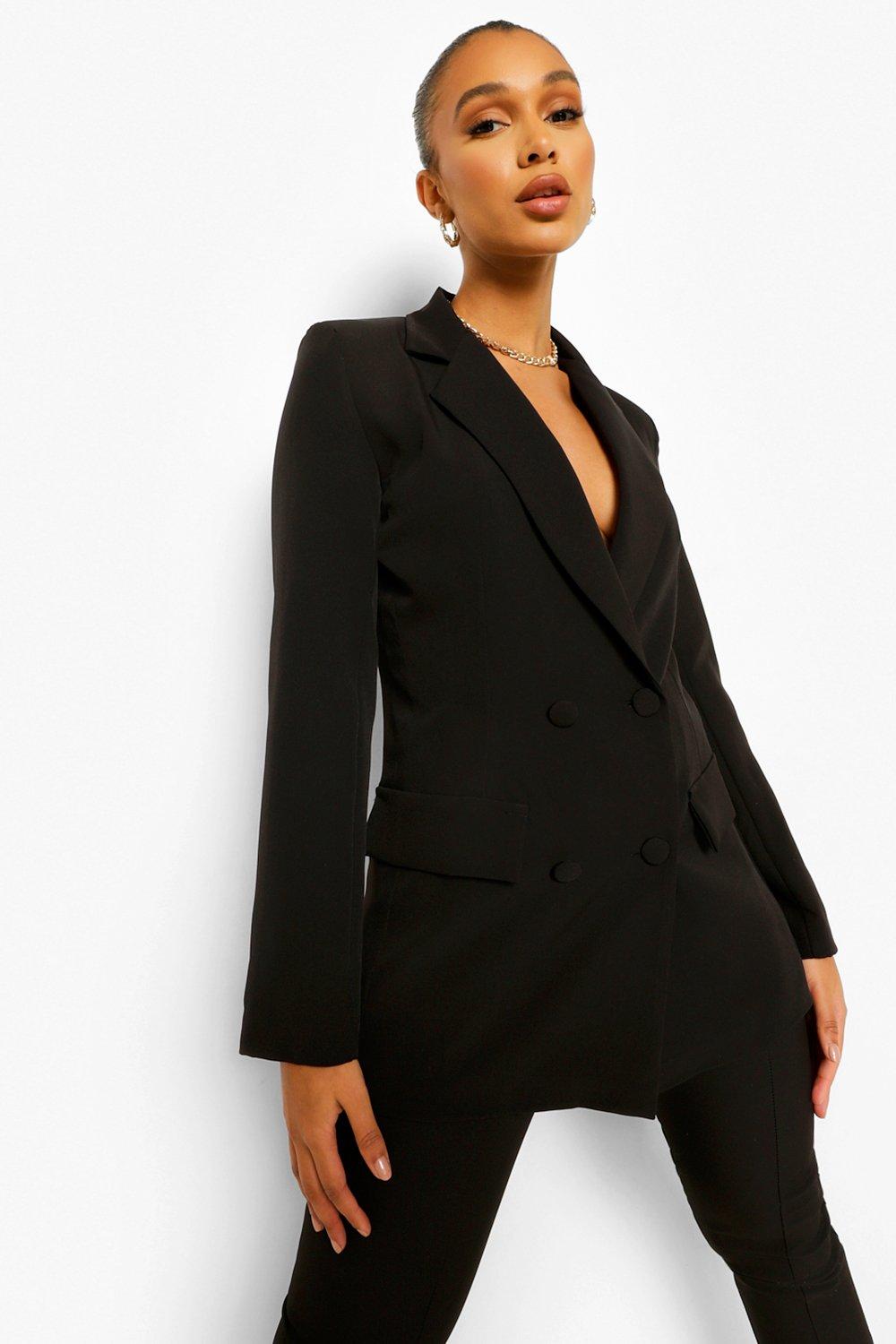 black fitted pant suit