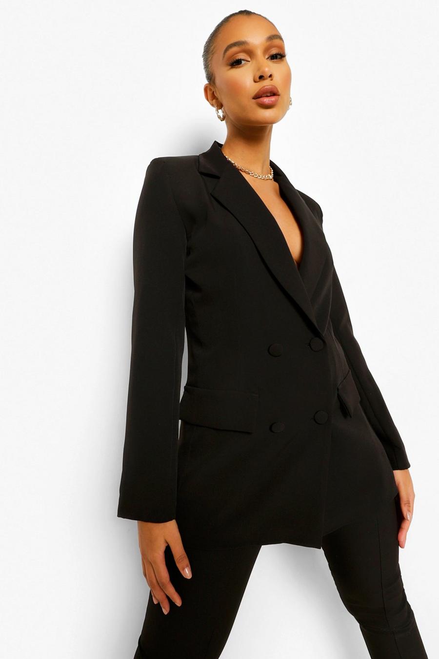 Black Double Breasted Fitted Blazer