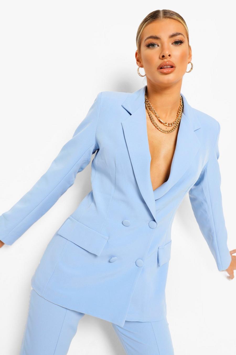 Dusty blue Double Breasted Fitted Blazer image number 1