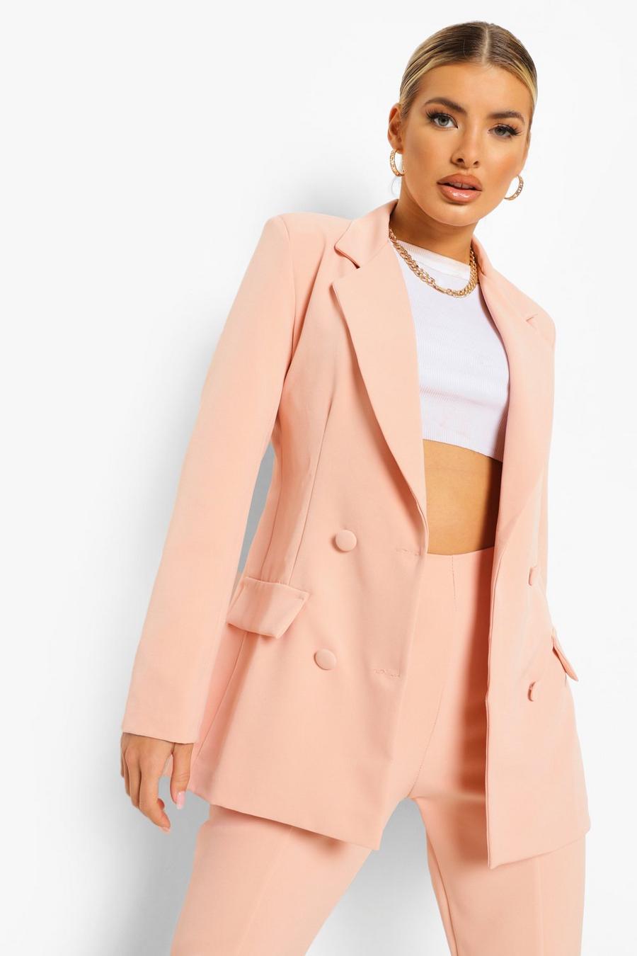 Peach Double Breasted Fitted Blazer image number 1