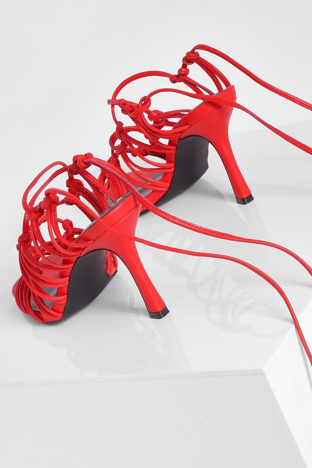 Red store caged sandals