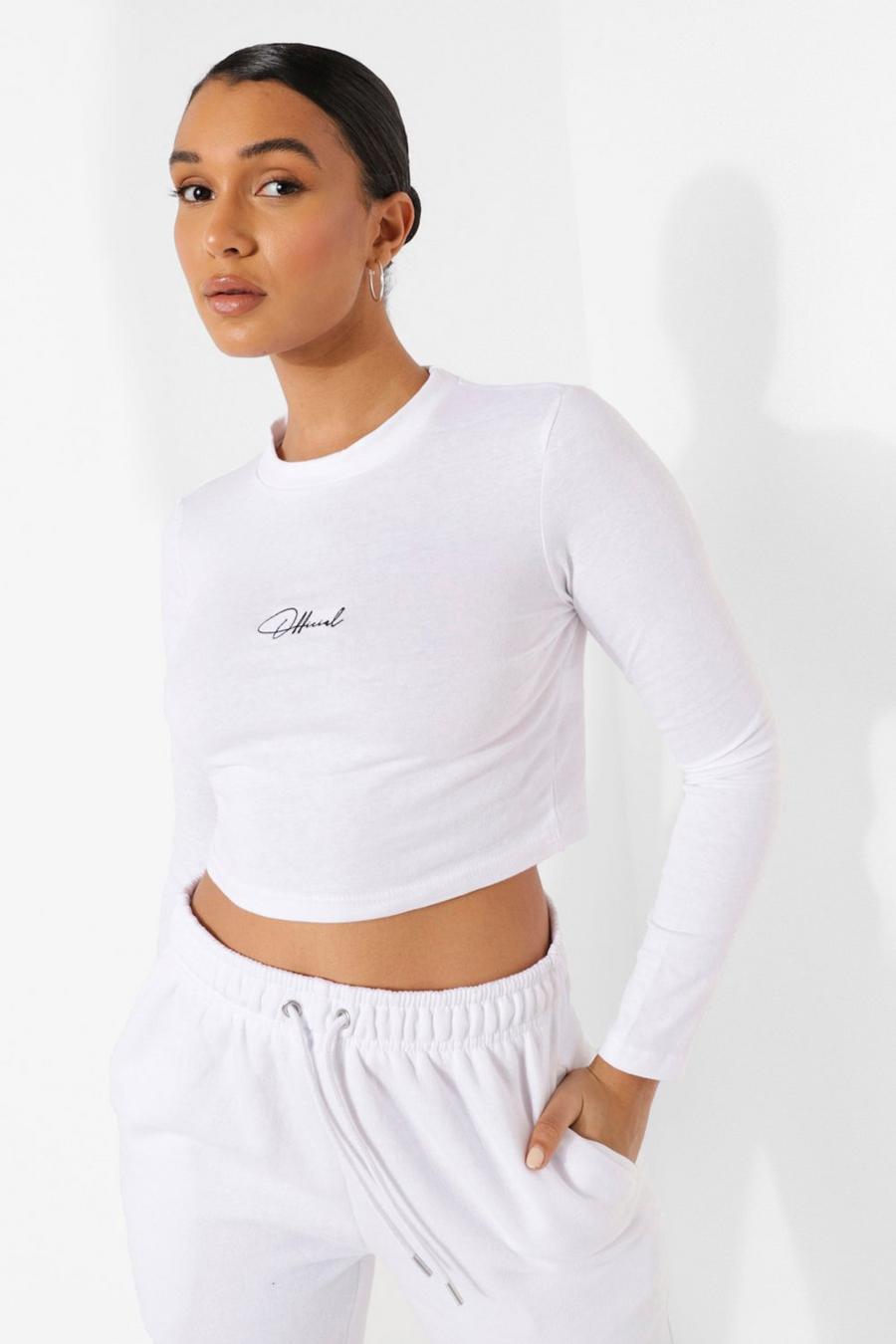 White Official Långärmad crop top och joggers image number 1