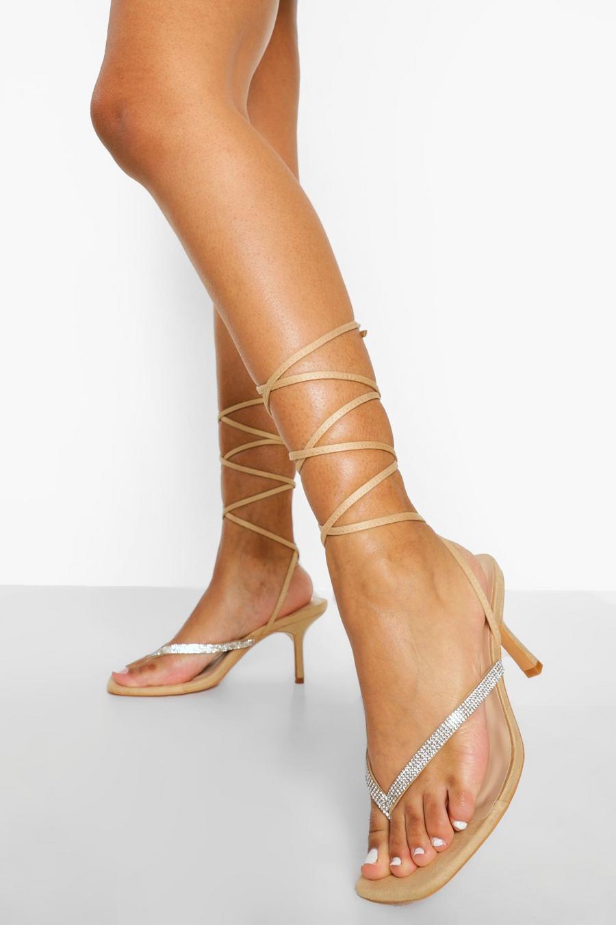 Nude Wide Fit Diamante Toe Post Sandal image number 1