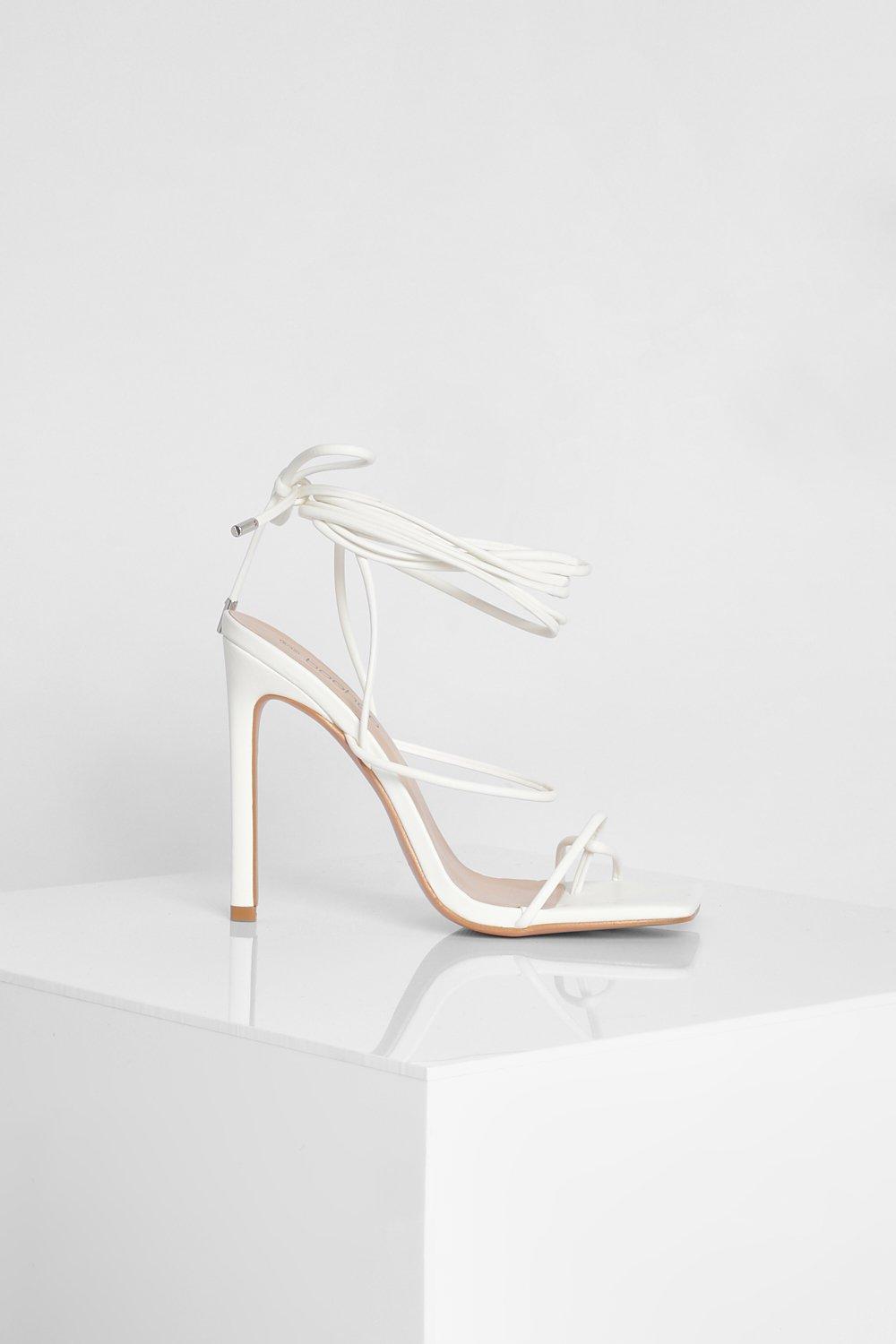 boohoo white lace up heels