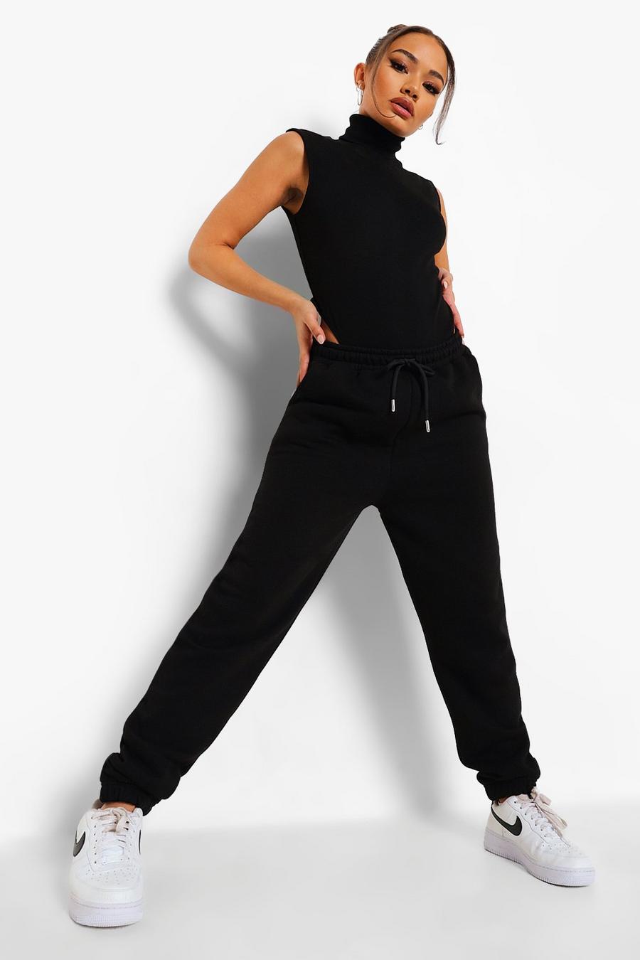 שחור סט של מכנסי ריצה ובגד גוף ארוג ללא שרוולים image number 1
