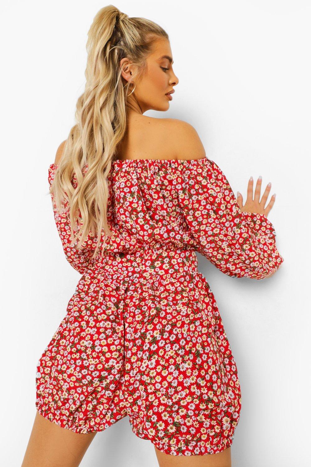 Floral Bardot Utility Playsuit boohoo IE