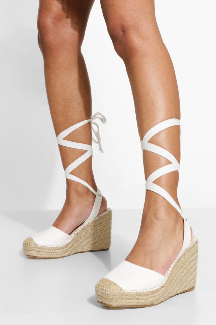 White Closed Toe Wrap Up Wedge image number 1