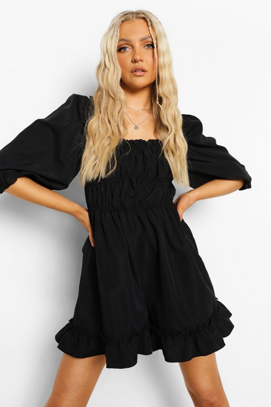 Black Puff Sleeve Rouched Playsuit image number 1