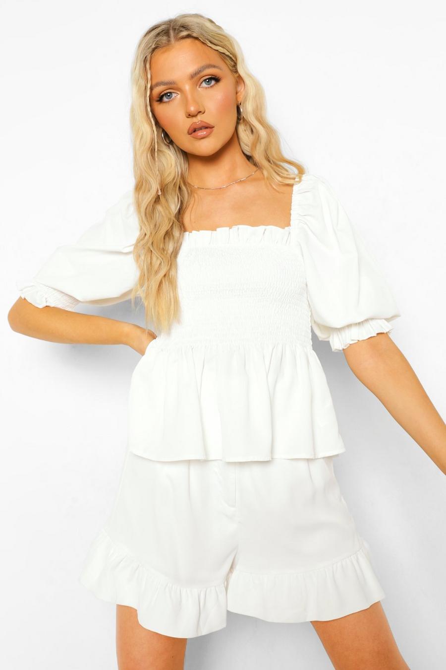 White Square Neck Puff Sleeve Top image number 1