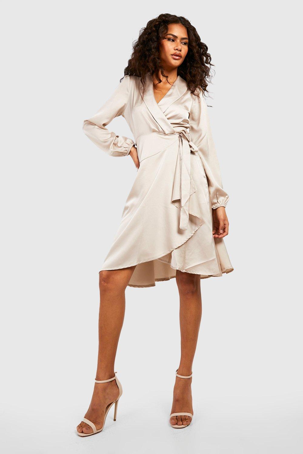 Cream wrap outlet dress with sleeves