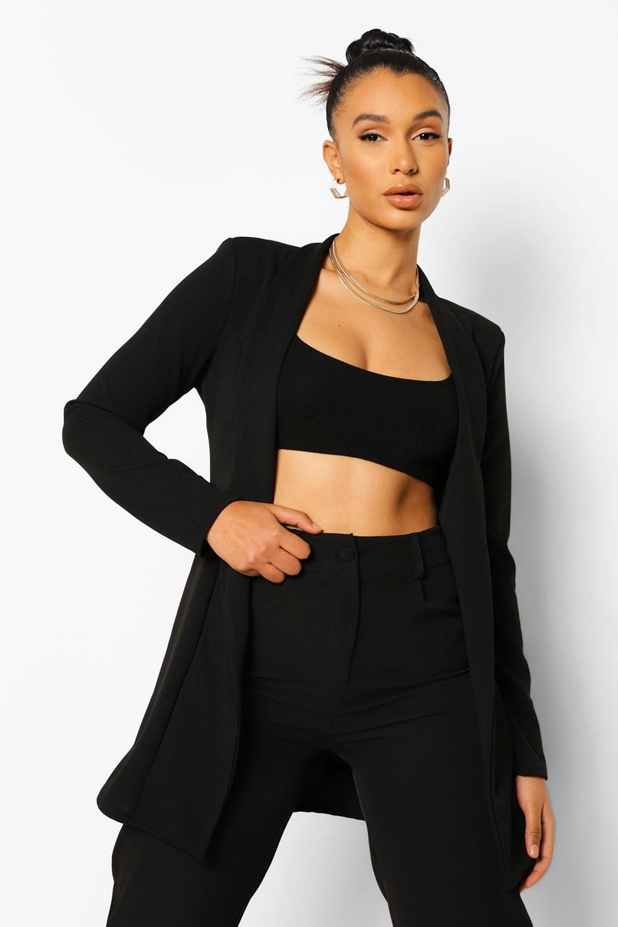 Black Fitted Collarless Blazer image number 1