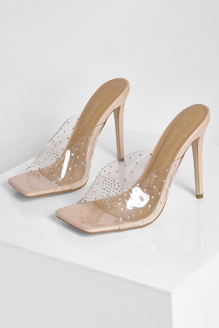 Nude Diamante Clear High Mule image number 1